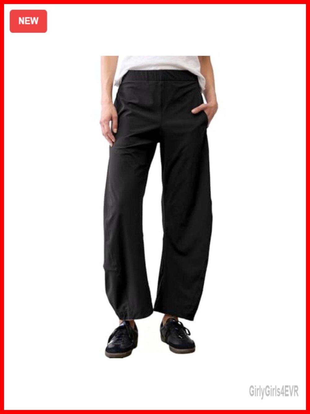 Barrel Travel Pants Elastic Waist Tapered Leg Baggy Work Lounge